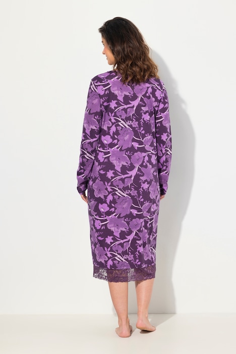 Floral Long Sleeve Nightgown, aubergine | Ulla Popken