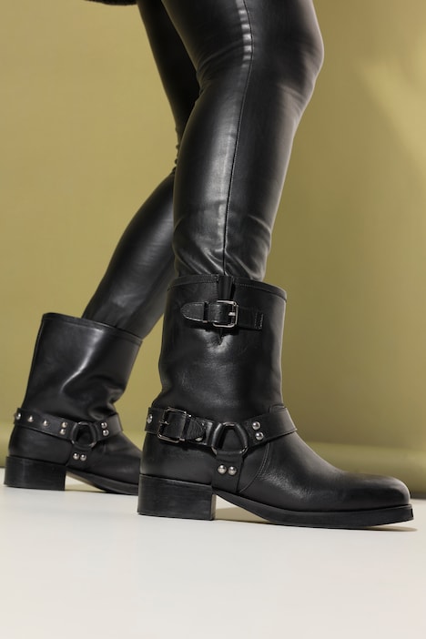 Bottes de motard en cuir boucle fantaisie largeur H noir Ulla Popken