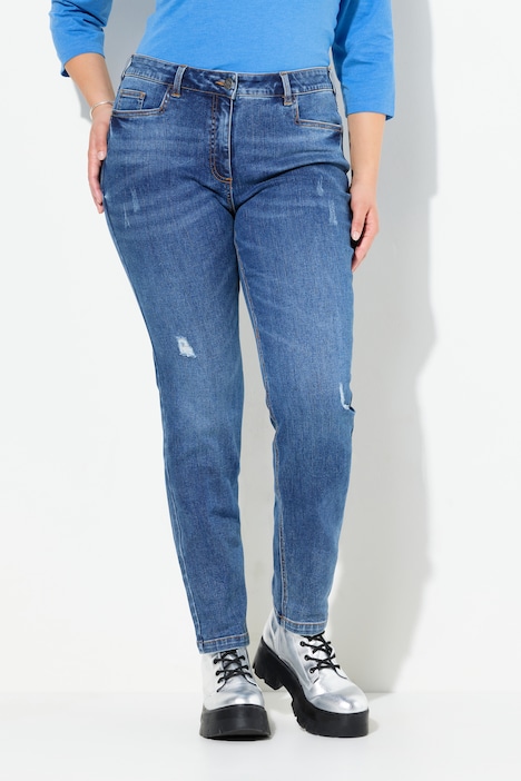 Lightly Distressed Slim Leg Jeans