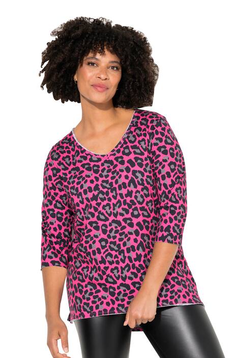 Tričko, A střih, leopardí potisk, výstřih do V, 3/4 rukávy