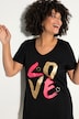 T-shirt décolleté en V et manches courtes, message imprimé LOVE