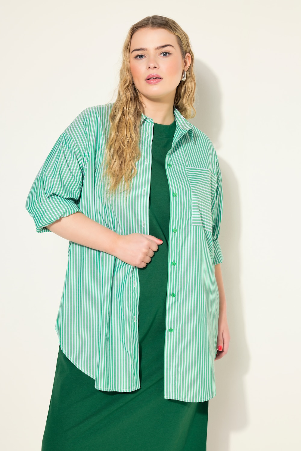 Große Größen Oversize-Hemd, Damen, grün, Größe: 42/44, Baumwolle/Polyester, Studio Untold