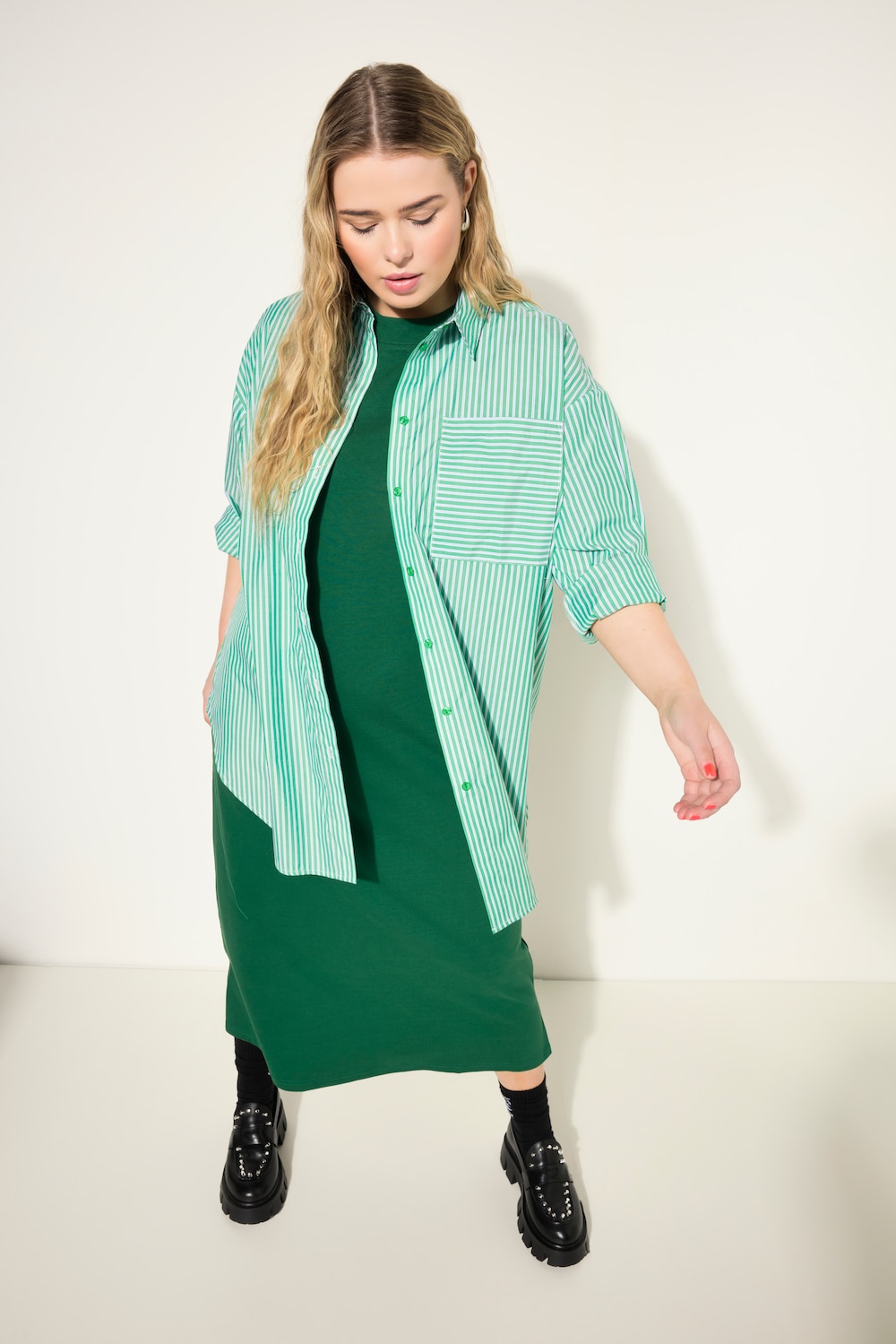 Große Größen Oversize-Hemd, Damen, grün, Größe: 58/60, Baumwolle/Polyester, Studio Untold