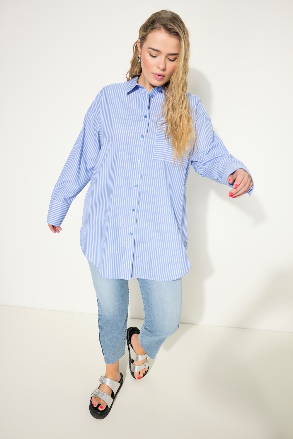 Große Größen Oversize-Hemd, Damen, blau, Größe: 58/60, Baumwolle/Polyester, Studio Untold