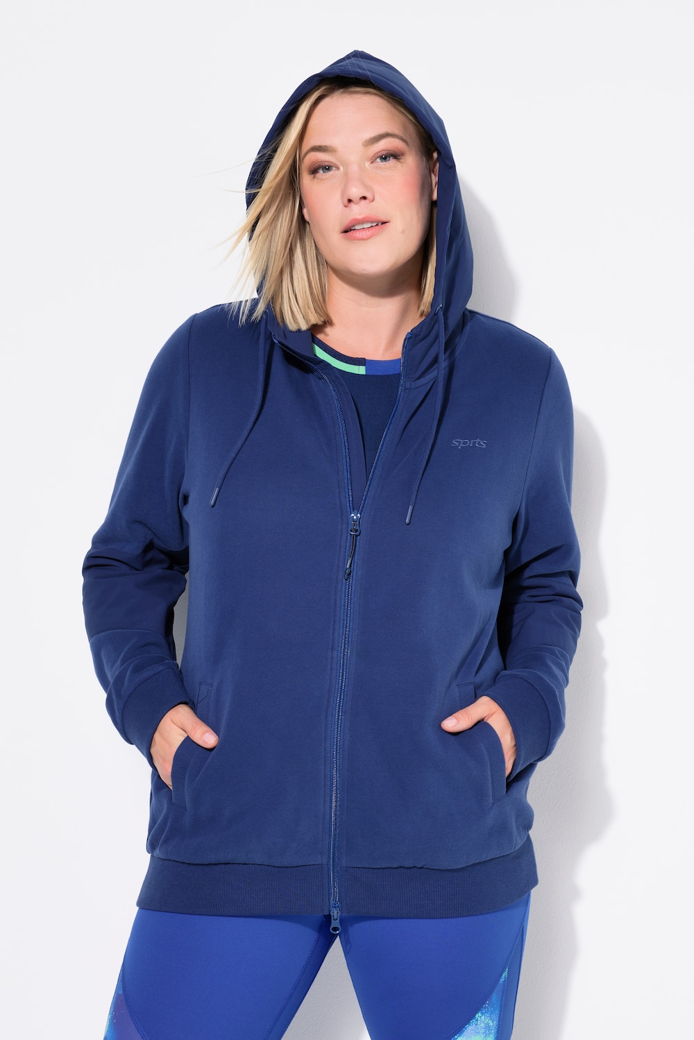 Große Größen Hoodiejacke, Damen, blau, Größe: 42/44, Baumwolle/Polyester, Ulla Popken