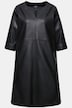 Sukienka z imitacji skóry, dekolt tunikowy, rękawy 3/4, kieszenie