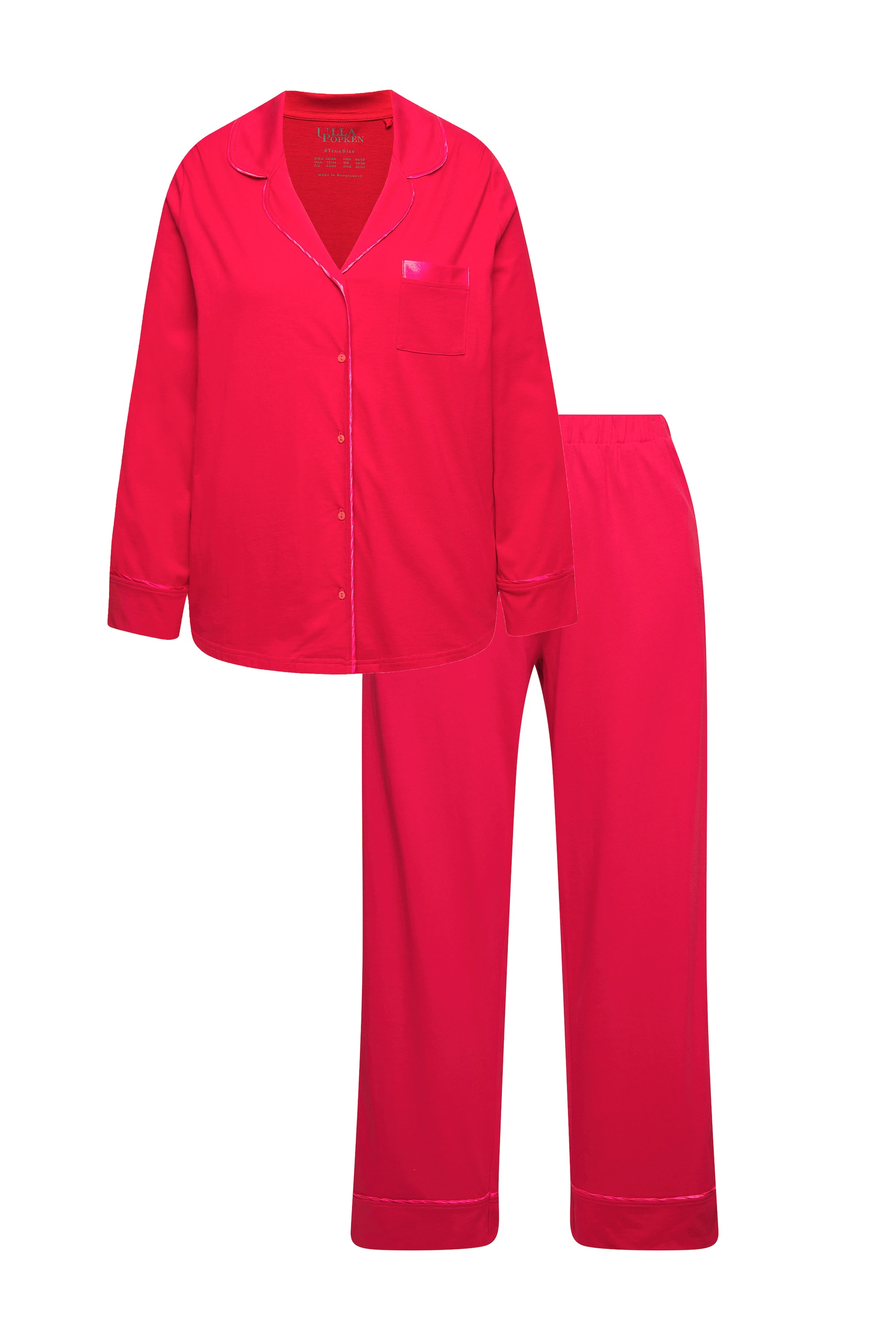 Ulla Popken Damen große Größen Pyjama Satin Piping Reverskragen Langarm 833313