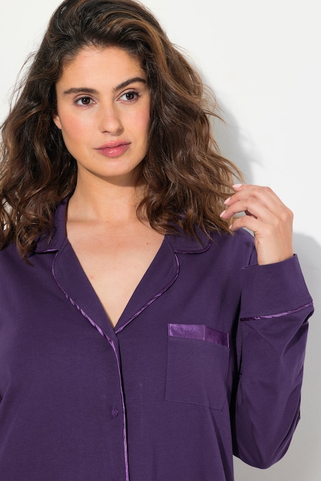 Satin Detail Two-Piece Pajama Set, aubergine | Ulla Popken