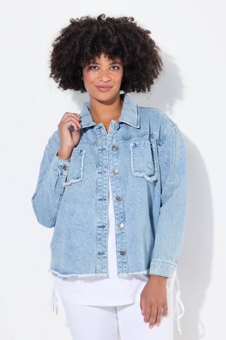 Jeansjacke, oversized, destroyed, Rückendruck