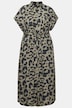 Maxikleid, oversized, Leo-Print, Hemdkragen, Halbarm