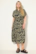 Maxikleid, oversized, Leo-Print, Hemdkragen, Halbarm