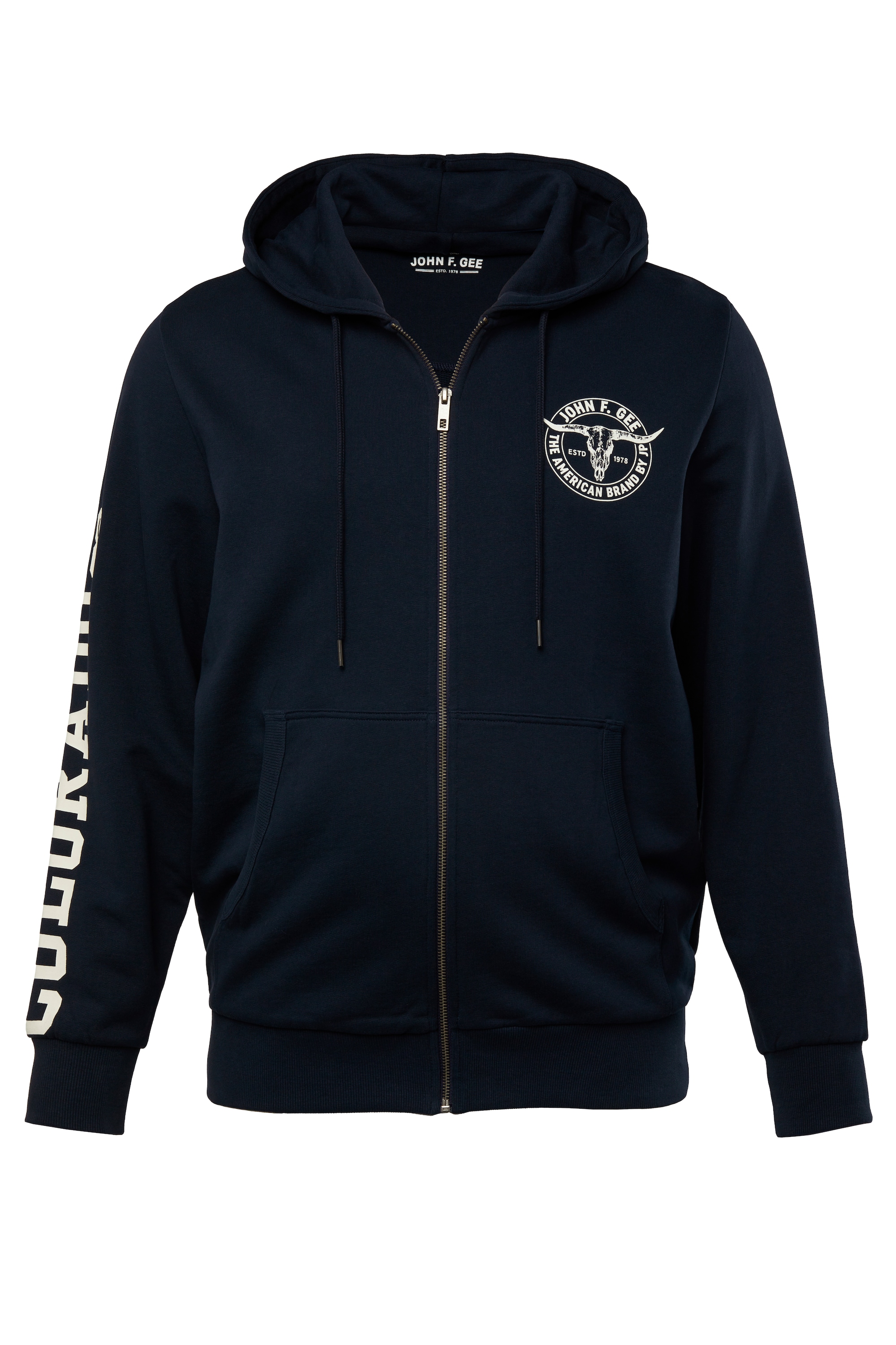 John F. Gee Herren große Größen John F. Gee Hoodiejacke Ärmelprint Kängurutasche