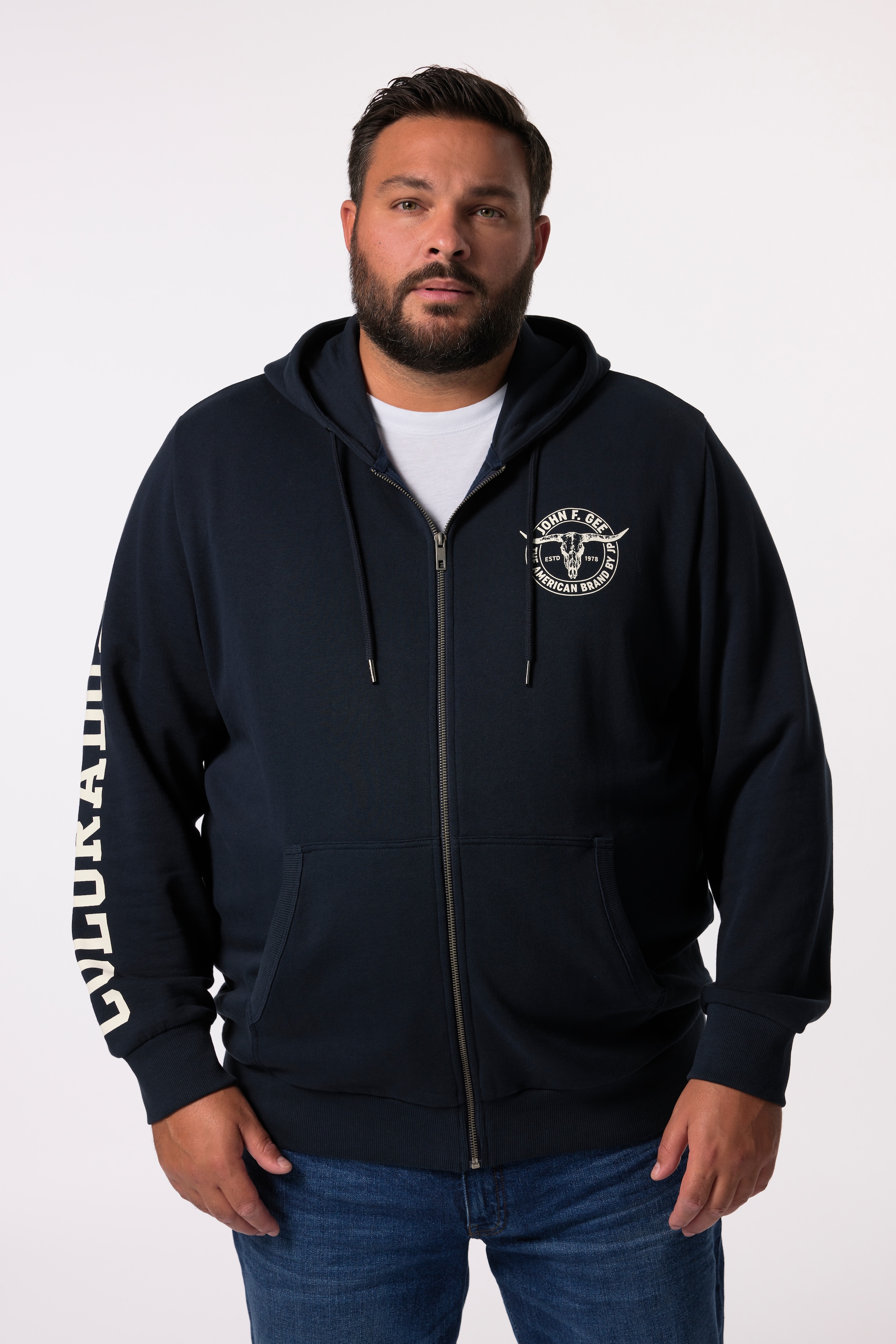 John F. Gee Herren große Größen John F. Gee Hoodiejacke Ärmelprint Kängurutasche