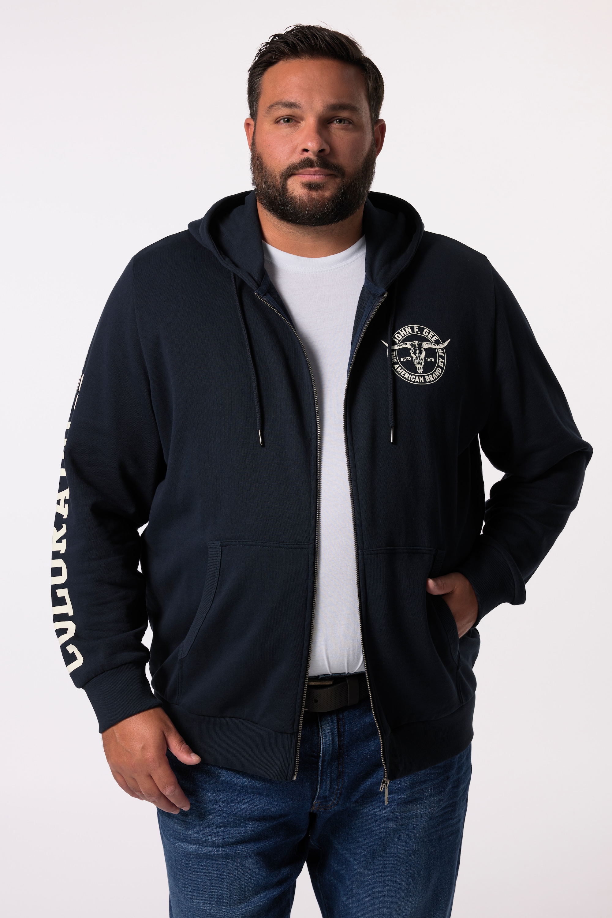 John F. Gee Herren große Größen John F. Gee Hoodiejacke Ärmelprint Kängurutasche