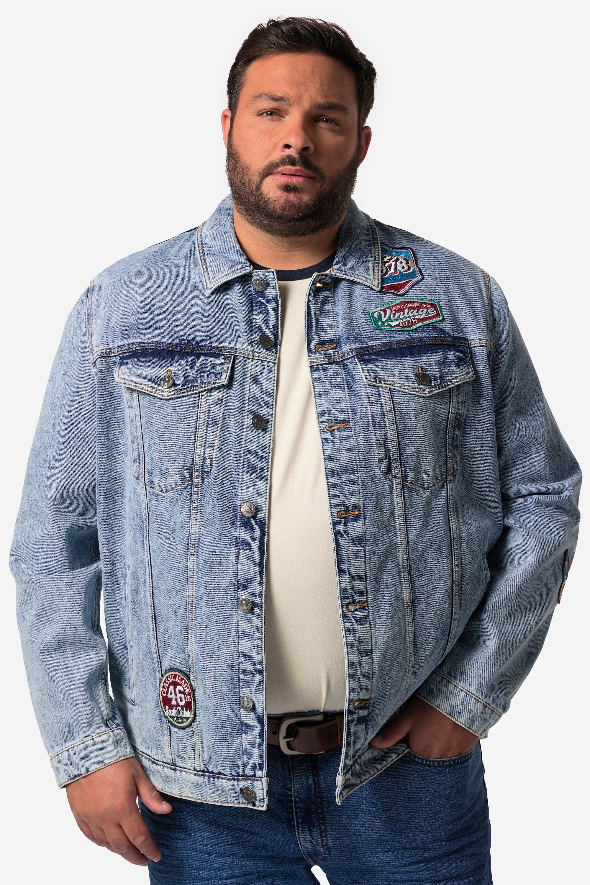 John F. Gee Herren große Größen John F. Gee Jeansjacke Cordkragen 4 Taschen