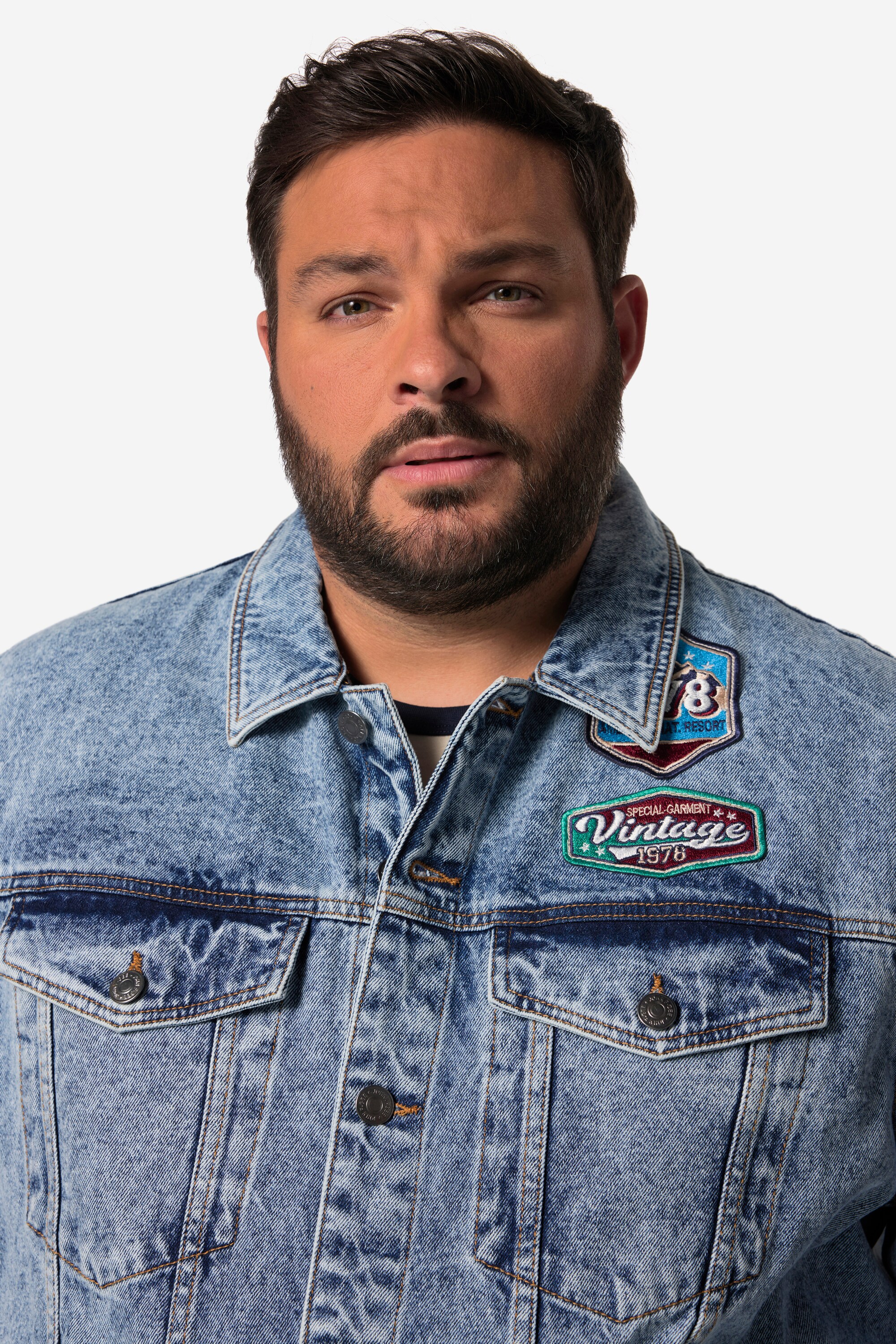 John F. Gee Herren große Größen John F. Gee Jeansjacke Cordkragen 4 Taschen
