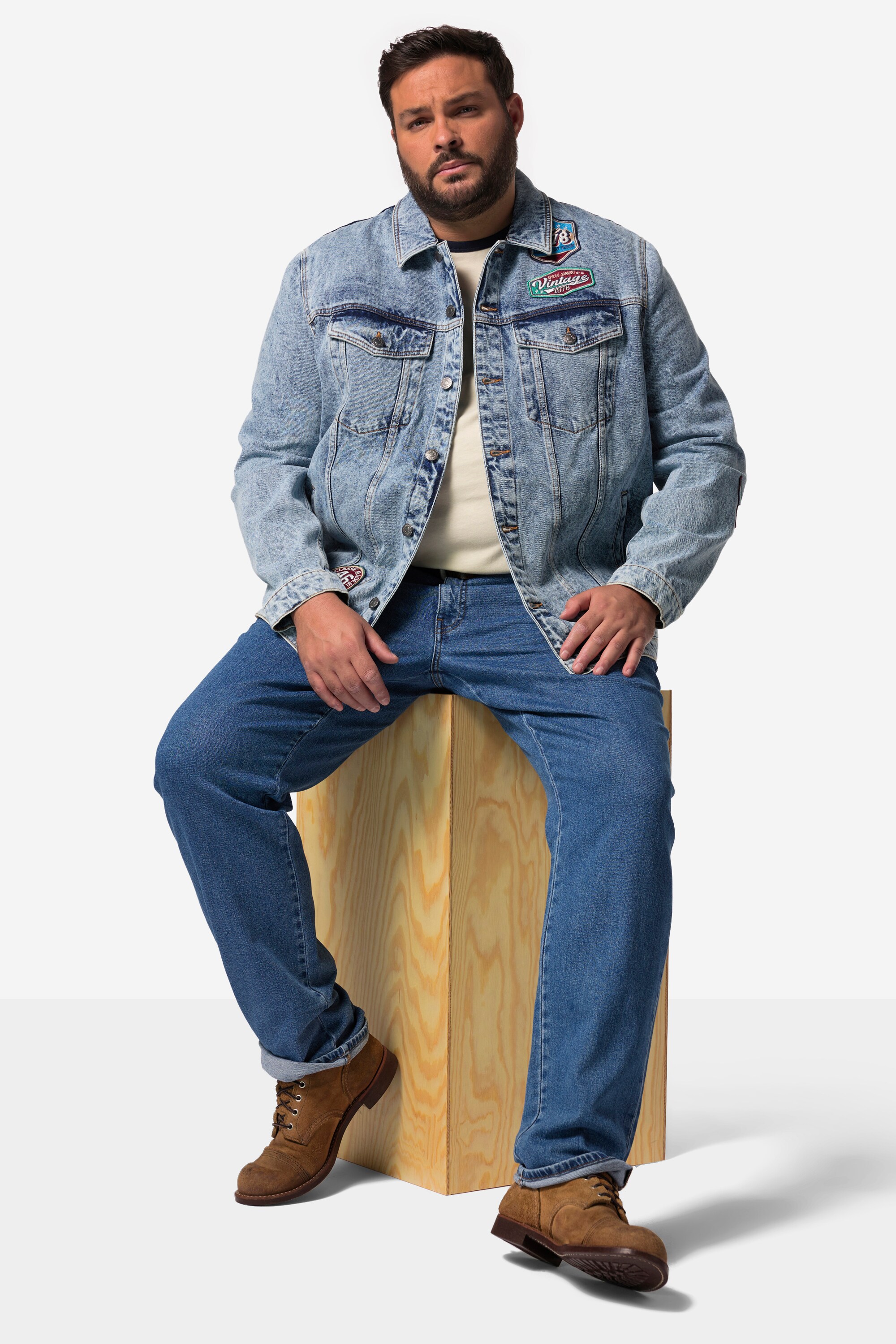 John F. Gee Herren große Größen John F. Gee Jeansjacke Cordkragen 4 Taschen