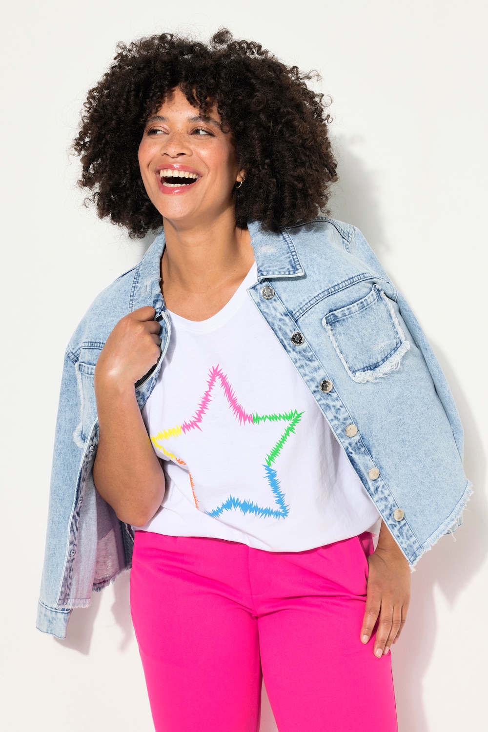 T-shirt, neon ster, ronde hals, korte mouwen
