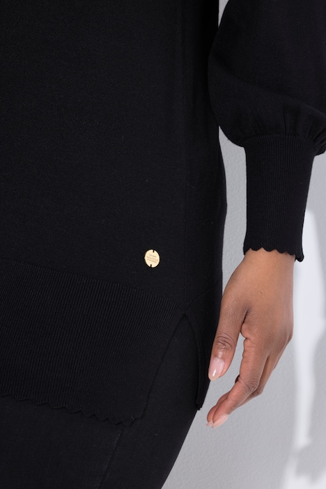 Scalloped Hem Bishop Sleeve Sweater