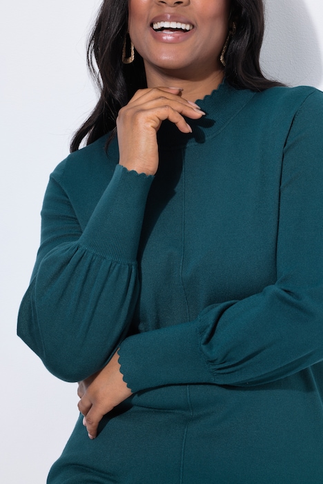 Scalloped Hem Bishop Sleeve Sweater