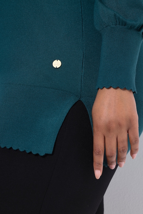 Scalloped Hem Bishop Sleeve Sweater