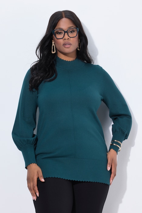 Scalloped Hem Bishop Sleeve Sweater