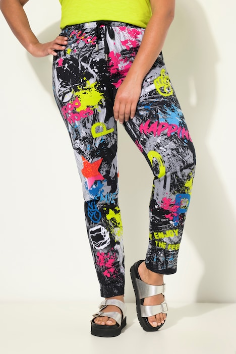 Joggingbroek, sweatstof, kleurrijke motiefmix, elastische tailleband