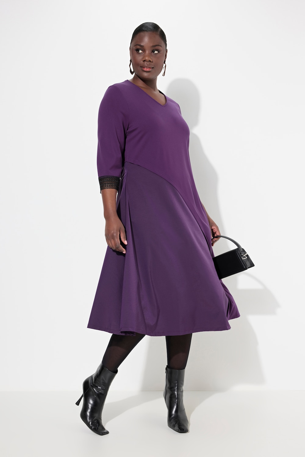 Große Größen Punto-Kleid, Damen, lila, Größe: 50/52, Synthetische Fasern/Viskose/Polyester, Ulla Popken