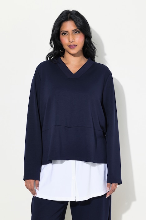 Sweatshirt, blouse inzetstuk, V-hals, lange mouwen