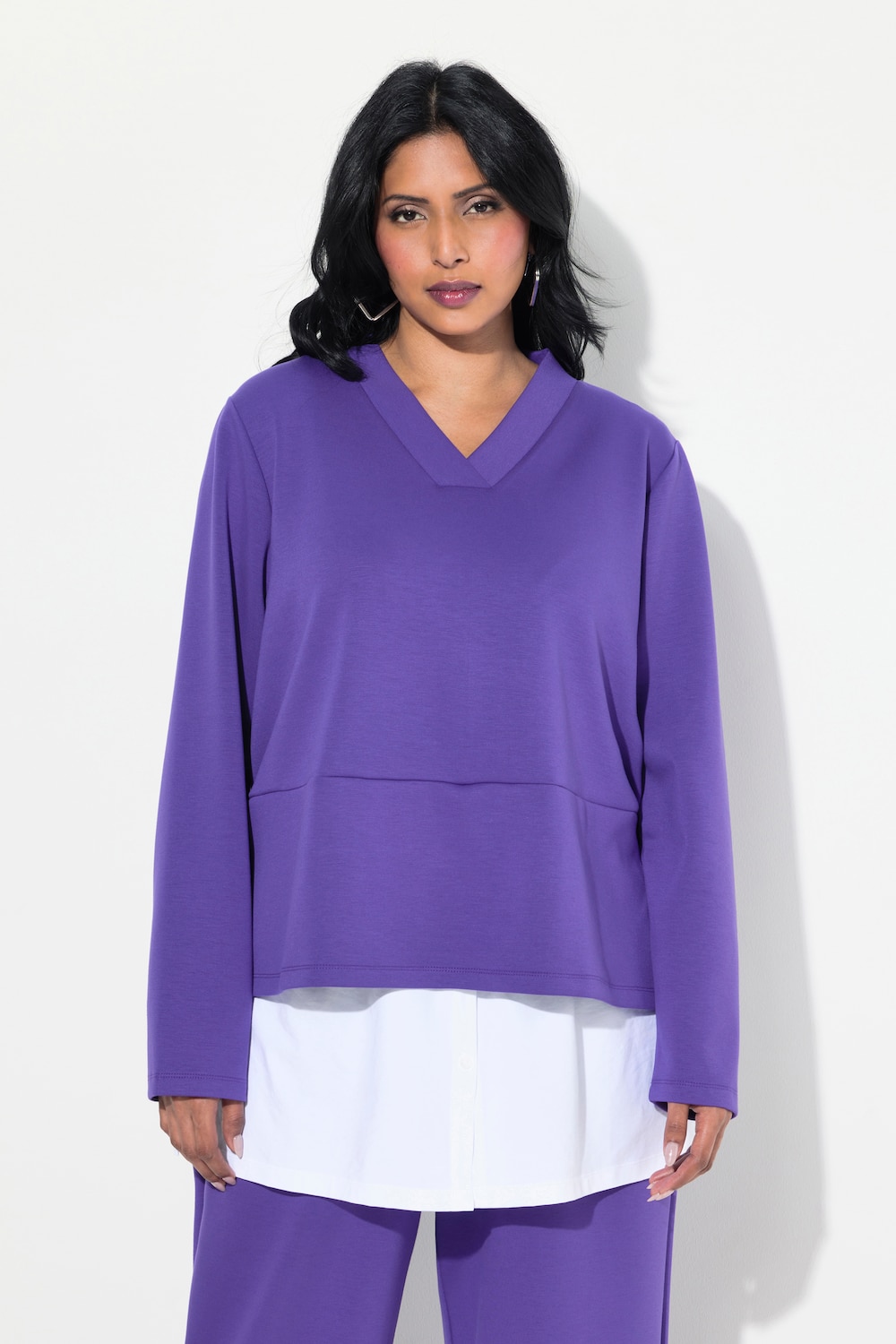 Große Größen Sweatshirt, Damen, lila, Größe: 50/52, Baumwolle/Synthetische Fasern/Polyester, Ulla Popken