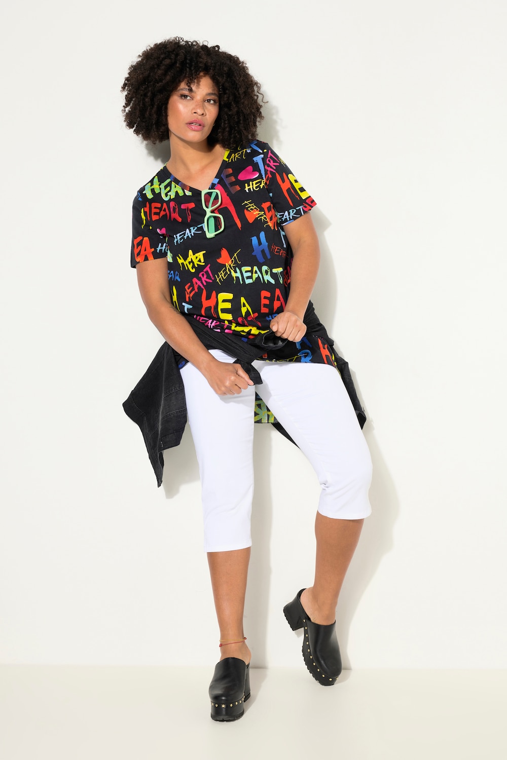T-shirt, Heart print all-over, ronde hals, korte mouwen