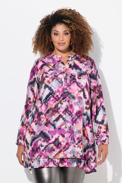 Pixel Print Long Sleeve Tunic Blouse