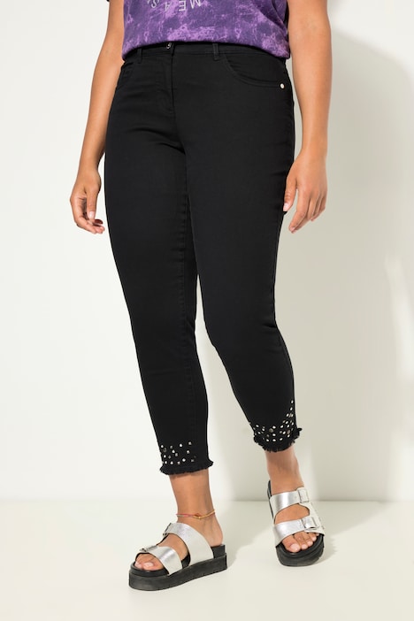 7/8-broek van twill, versierde gerafelde zoom, 5-pocket