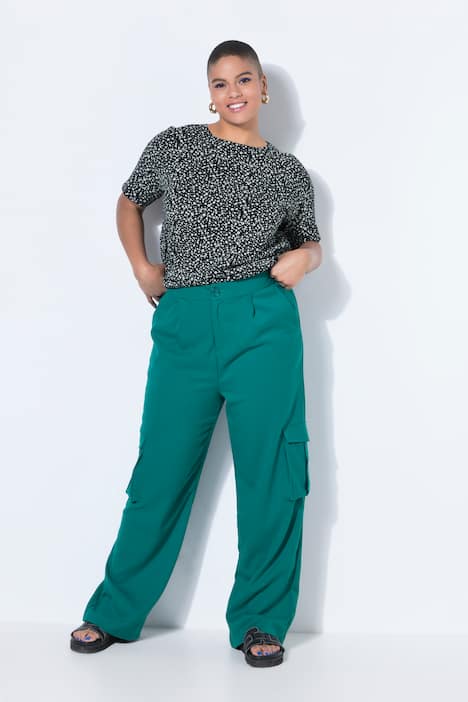 Cargohose, High Waist, Wide Legs, teilelastischer Bund, Cargotaschen