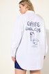 Skjortebluse, boxy snit, ryg-print, skjortekrave, lange ærmer