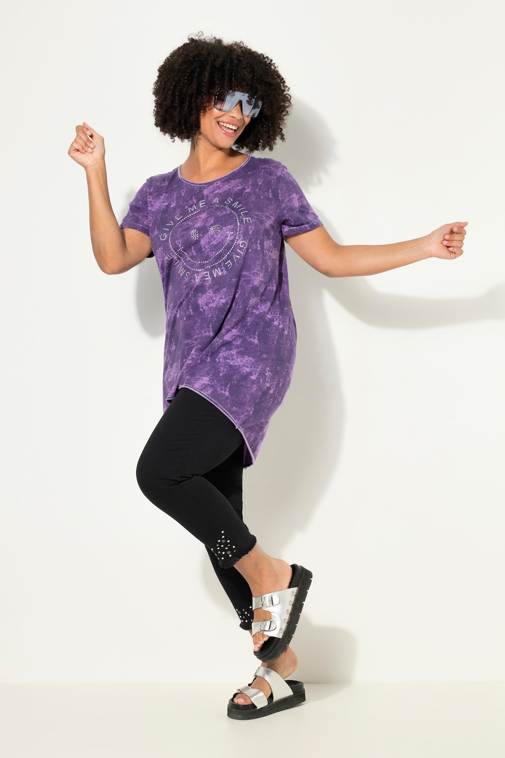 T-shirt, A-lijn, batikprint, smiley, korte mouwen