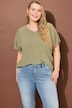 Skjortebluse, oversized, minimnalprint, V-udskæring