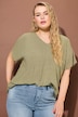 Skjortebluse, oversized, minimnalprint, V-udskæring