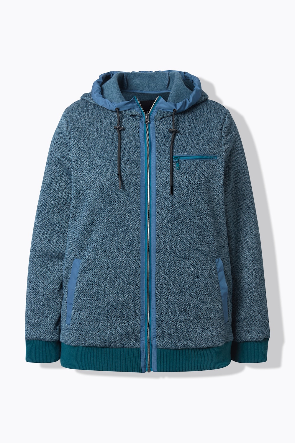 Stora storlekar Jacka i stickad fleece, Dam, blå, storlek: 54/56, Polyester, Ulla Popken