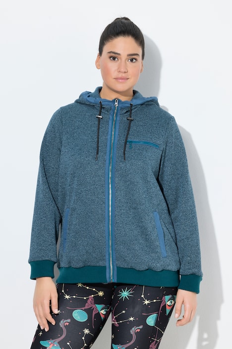 Strickfleece-Jacke, grafisches Muster, Kapuze