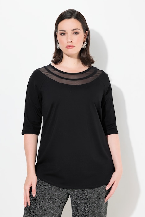 Mesh Cutout 3/4 Sleeve Tee