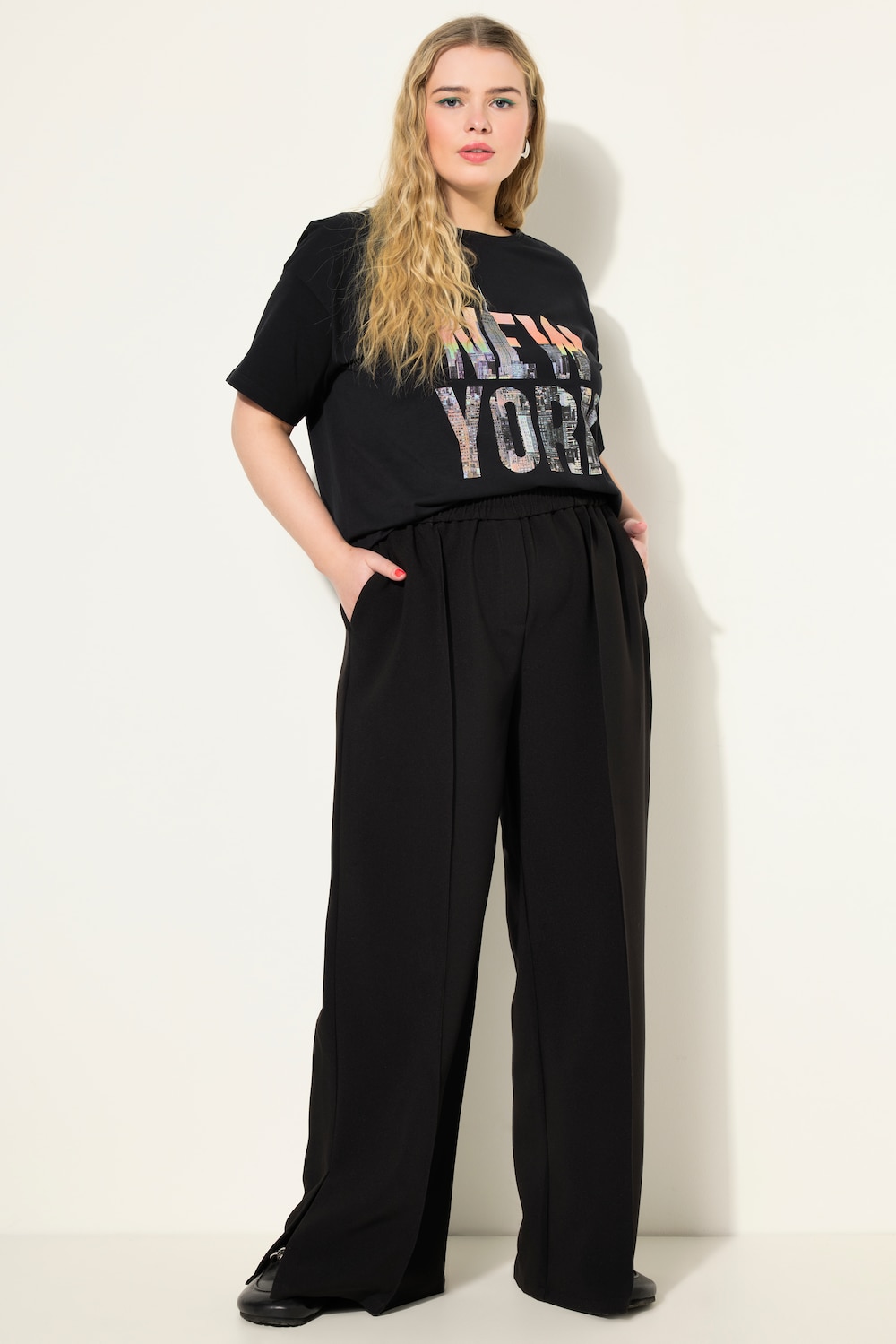 Hose, Wide Legs, Seitenschlitze, Elastikbund