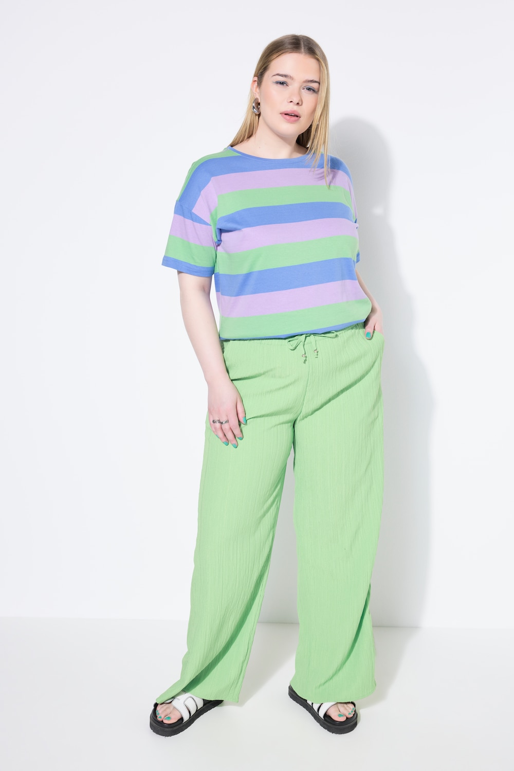 Hose, Wide Legs, Krepp, Elastikbund