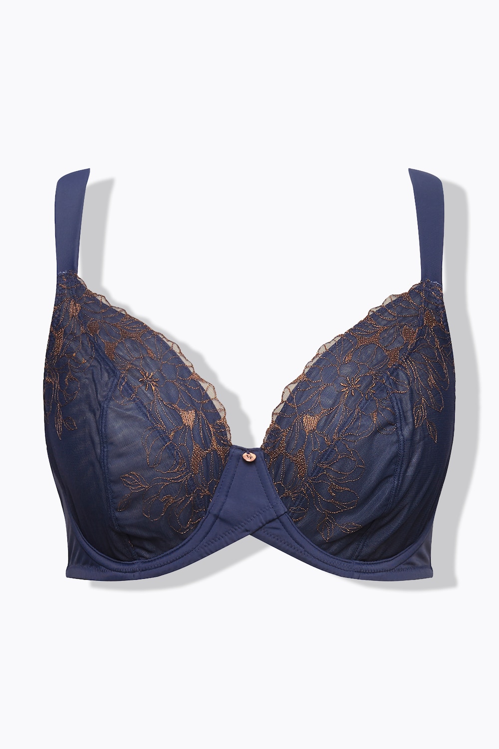 Stora storlekar Bygel-BH med blombrodyr, Dam, blå, storlek: 85D, Syntetfibrer/Polyester, Ulla Popken