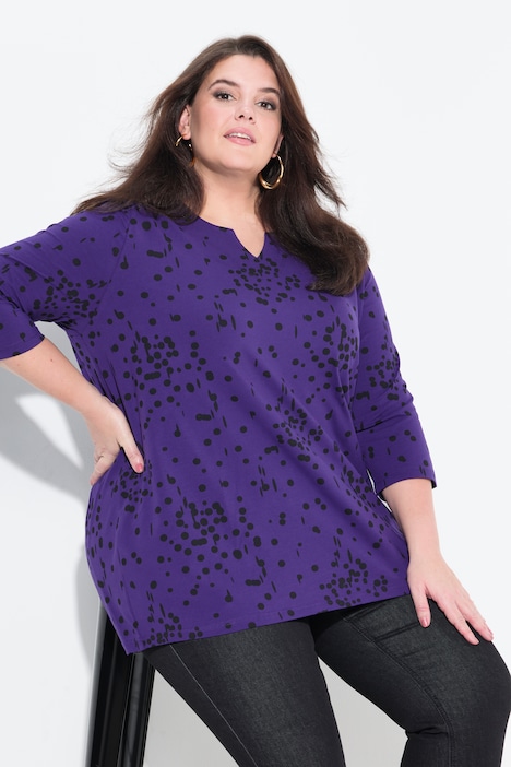 Polka Dot 3/4 Sleeve Split Neck Tee