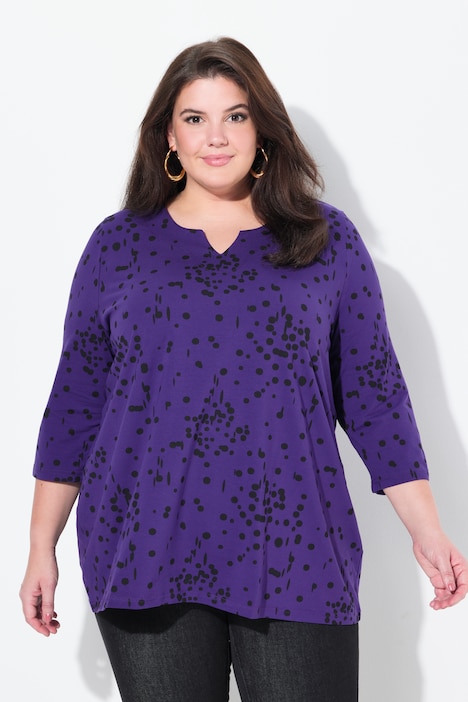 Polka Dot 3/4 Sleeve Split Neck Tee