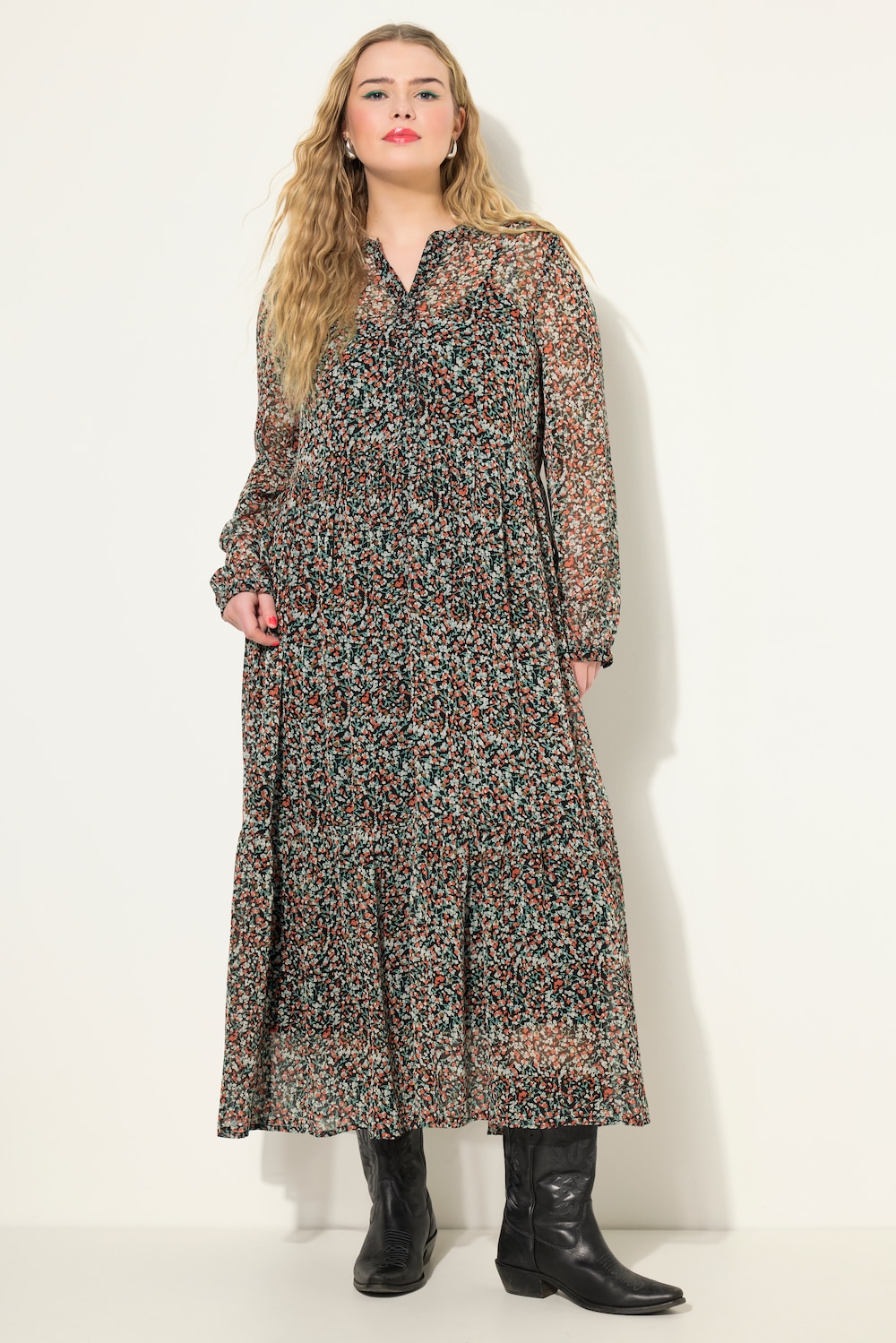 Maxikleid, A-Line, doppellagig, Flower Print