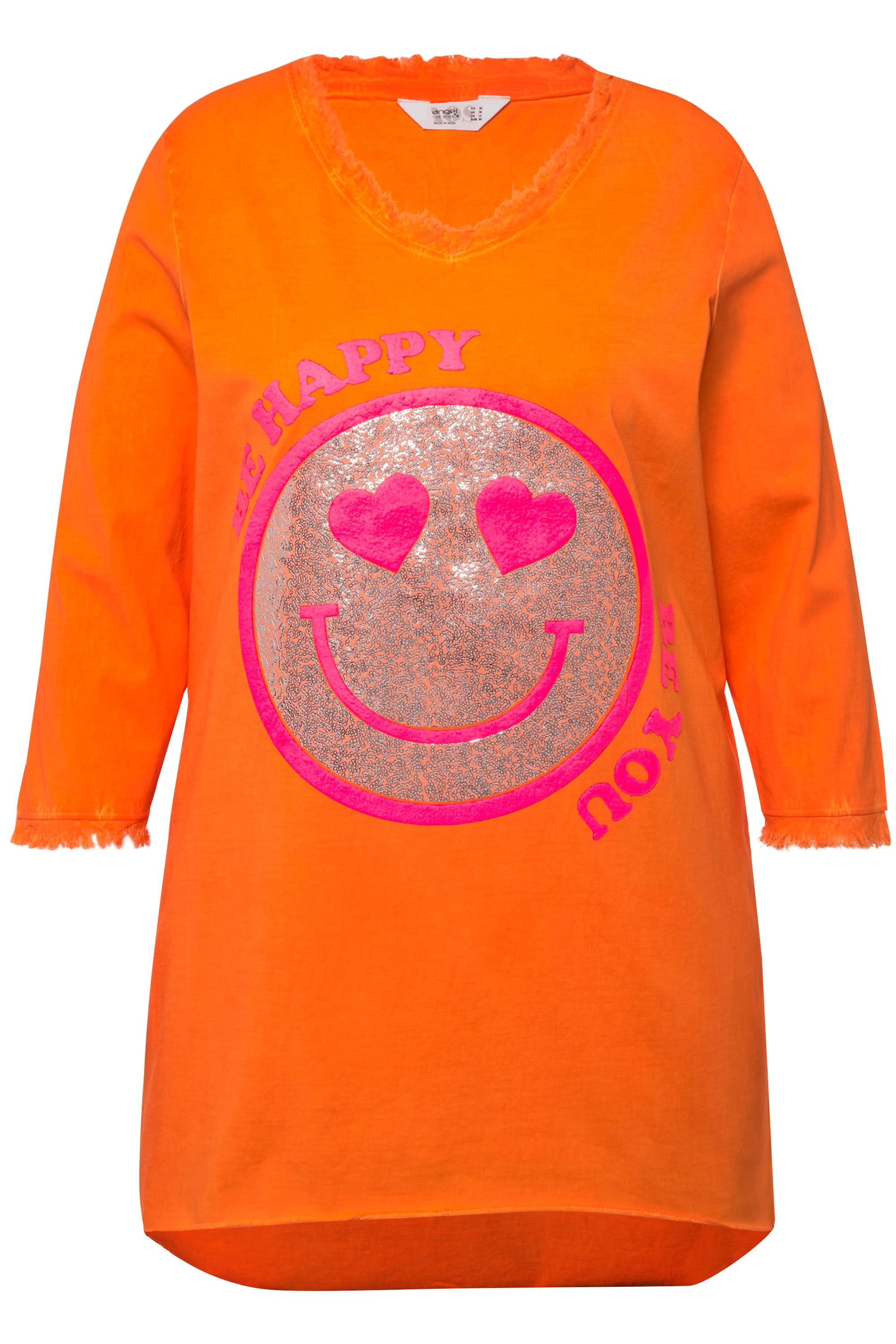 Angel of Style Damen große Größen T Shirt A Linie Pailletten Smiley V Ausschnitt