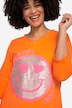 Camiseta, forma en A, emoticono de lentejuelas, escote de pico, manga 3/4