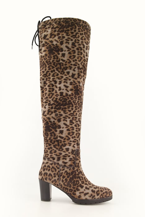 Overknee laarzen, XL-schacht, leopatroon, wijdte H